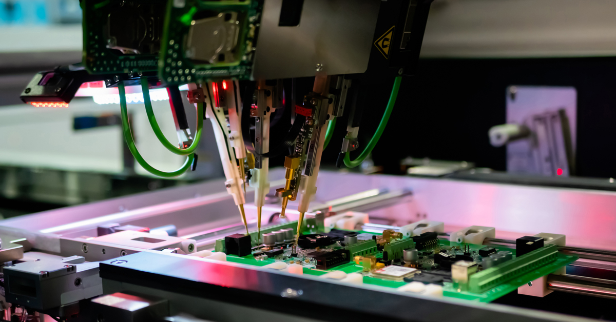 A flying probe tester inspecting a PCBA.