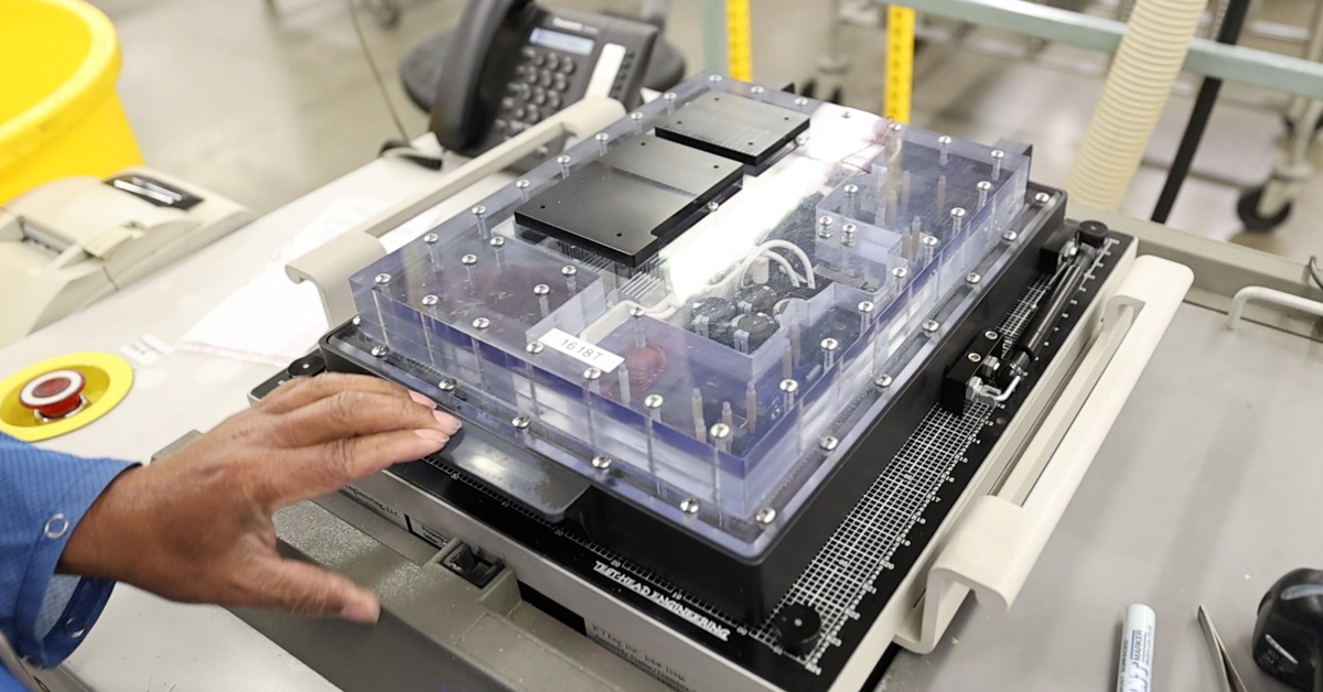 In-circuit tester running a test on a completed PCBA.